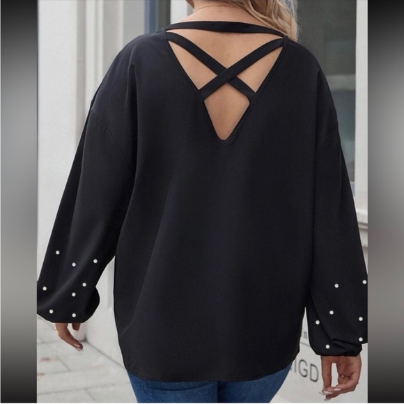 Black long sleeve top, with pearl beads, lantern sleeves, 3XL, SHEIN - Picture 10 of 10